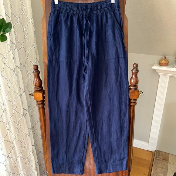 Sigrid Olsen Pants Womens Small Navy Blue Linen Taper Leg Coastal - Picture 1 of 9